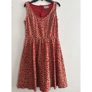 Anthropologie Maeve Red Leopard Print Fit & Flare Mini Dress Size Small